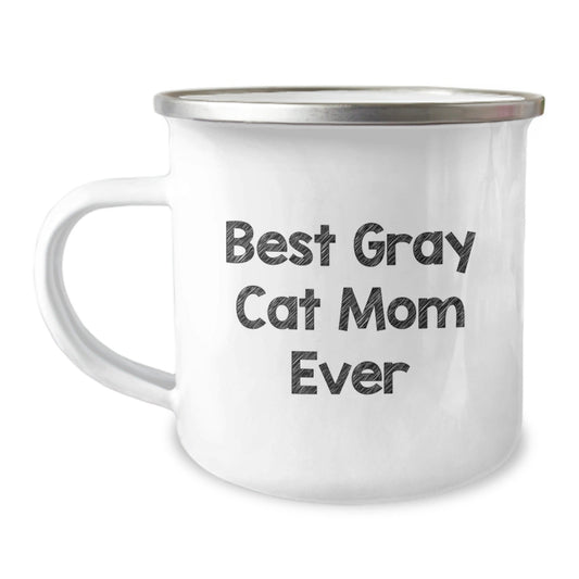 Funny Gray Cat Mom Gifts for Graduation - 'Best Gray Cat Mom Ever' Enamel Camping Mug, Gifts from Family to Gray Cat Lover - The Buy Boom