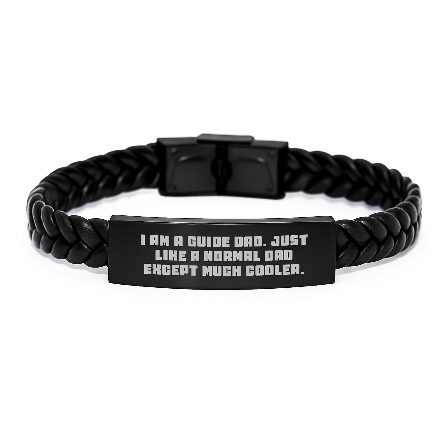 Funny Guide Dad Gifts - I Am A Guide Dad Unique Interlaced Leather Bracelet for Men, Stainless Steel and PU Leather, Engraved for Dads, Perfect Christmas Unique Gifts for Guide Friends and Family - The Buy Boom