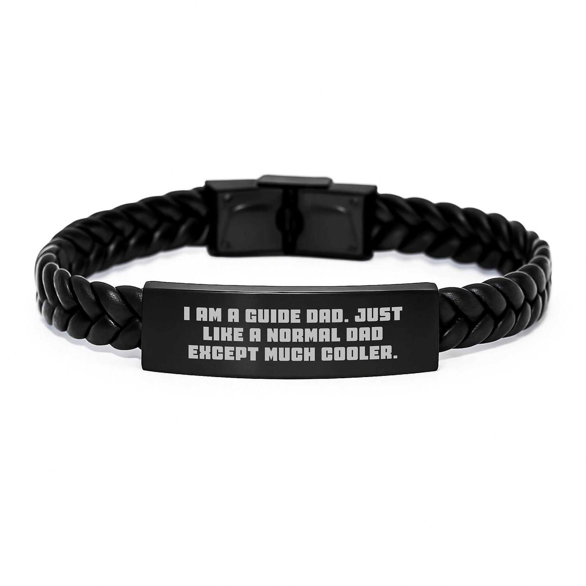Funny Guide Dad Gifts - I Am A Guide Dad Unique Interlaced Leather Bracelet for Men, Stainless Steel and PU Leather, Engraved for Dads, Perfect Christmas Unique Gifts for Guide Friends and Family - The Buy Boom