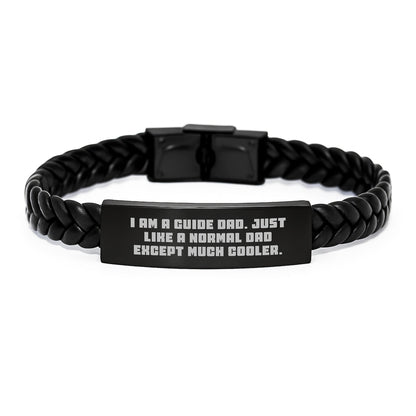 Funny Guide Dad Gifts - I Am A Guide Dad Unique Interlaced Leather Bracelet for Men, Stainless Steel and PU Leather, Engraved for Dads, Perfect Christmas Unique Gifts for Guide Friends and Family - The Buy Boom