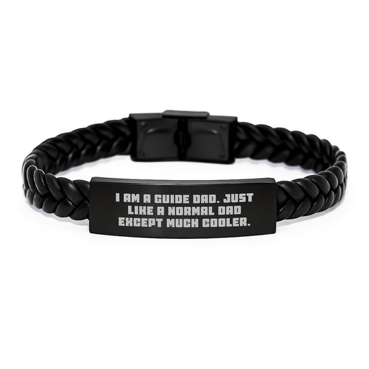 Funny Guide Dad Gifts - I Am A Guide Dad Unique Interlaced Leather Bracelet for Men, Stainless Steel and PU Leather, Engraved for Dads, Perfect Christmas Unique Gifts for Guide Friends and Family - The Buy Boom