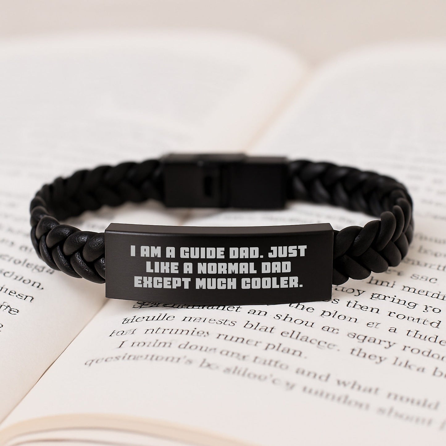 Funny Guide Dad Gifts - I Am A Guide Dad Unique Interlaced Leather Bracelet for Men, Stainless Steel and PU Leather, Engraved for Dads, Perfect Christmas Unique Gifts for Guide Friends and Family - The Buy Boom