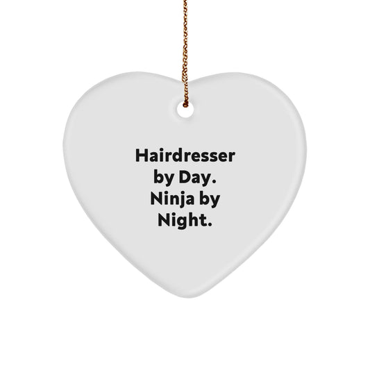 Funny Hairdresser Gifts from Friends, Gifts for Hairdresser - Heart Ornament, 'Hairdresser By Day. Ninja By Night.' Quote, Christmas Unique Gift - The Buy Boom