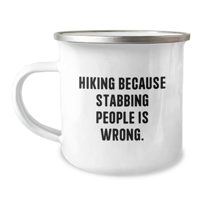 Funny Hiking Gifts for Men, Women, Friends, or Family - Hiking Because Stabbing People Is Wrong., Camping Mug for Birthday, Gifts from Family, Gifts for Hiking Enthusiasts - The Buy Boom