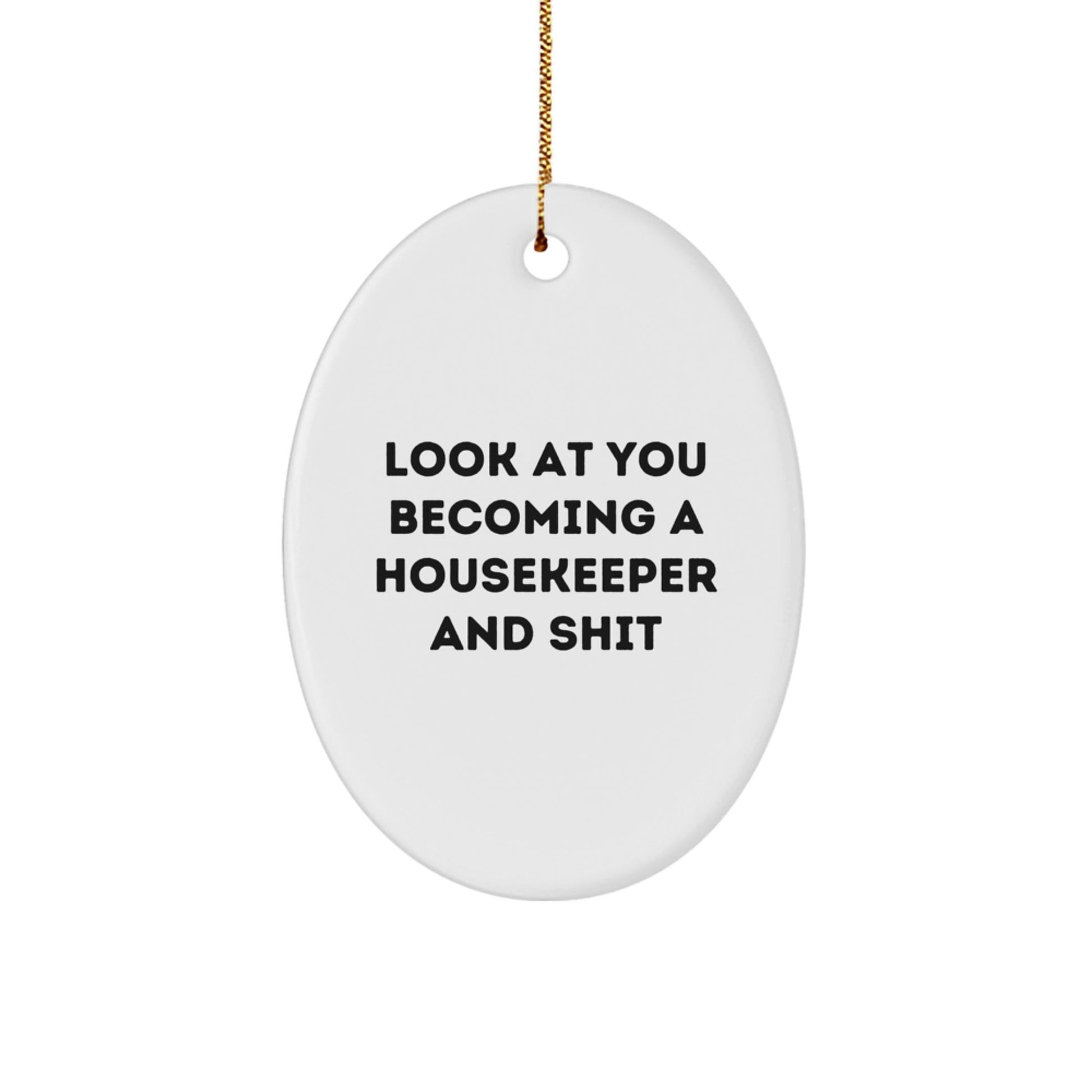 Funny Housekeeper Gifts for Christmas - 'Look At You Becoming A Housekeeper And Shit' Oval Ornament for Housekeepers from Sister, Daughter, Mom, or Friend - The Buy Boom