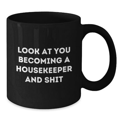 Funny Housekeeper Gifts from Friends for Housekeeper Black Coffee Mug Christmas Morning - The Buy Boom