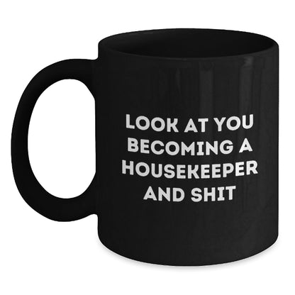 Funny Housekeeper Gifts from Friends for Housekeeper Black Coffee Mug Christmas Morning - The Buy Boom