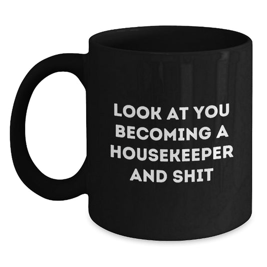 Funny Housekeeper Gifts from Friends for Housekeeper Black Coffee Mug Christmas Morning - The Buy Boom