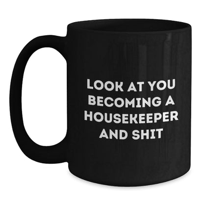 Funny Housekeeper Gifts from Friends for Housekeeper Black Coffee Mug Christmas Morning - The Buy Boom