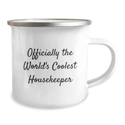 Funny Housekeeper Gifts from Friends - 'Officially The World's Coolest Housekeeper' Camping Mug for Men or Women, Graduation Unique Gifts - The Buy Boom