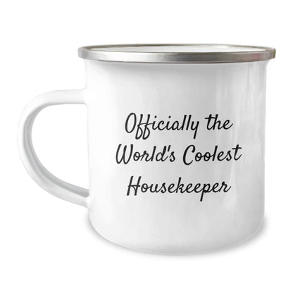 Funny Housekeeper Gifts from Friends - 'Officially The World's Coolest Housekeeper' Camping Mug for Men or Women, Graduation Unique Gifts - The Buy Boom