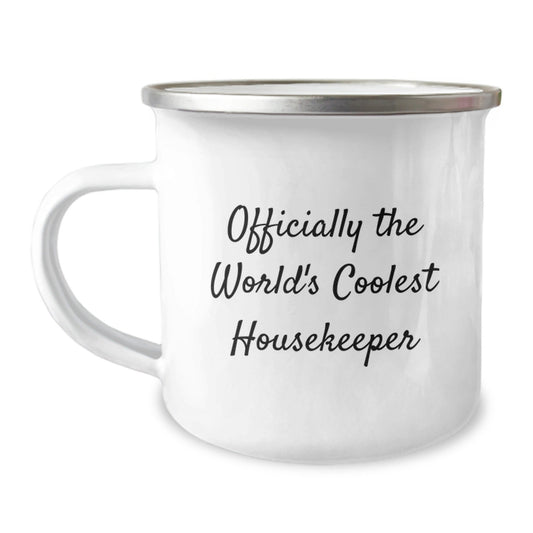 Funny Housekeeper Gifts from Friends - 'Officially The World's Coolest Housekeeper' Camping Mug for Men or Women, Graduation Unique Gifts - The Buy Boom