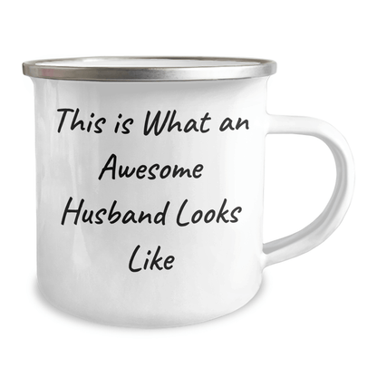 Funny Husband Gifts: 'This Is What An Awesome Husband Looks Like' Camping Mug, 12 oz Stainless Steel with Enamel Finish, Gifts from Men to Husband on Father's Day - The Buy Boom