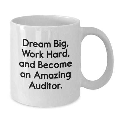 Funny Inspirational Gifts for Auditors from Friends and Family at Christmas - White Ceramic Coffee Mug with Dream Big Quote - The Buy Boom