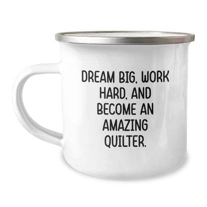 Funny Inspirational Quilter Gifts for Men Women Friends Family - 'Dream Big' Enamel Camping Mug - The Buy Boom