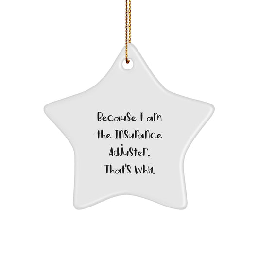 Funny Insurance Adjuster Gifts from Men to Coworkers for Christmas Unique Star Ornament Because I Am The Insurance Adjuster. That's Why., Star Shaped, White - The Buy Boom