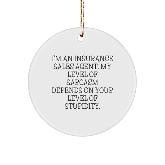 Funny Insurance Sales Agent Gifts from Friends - 'I'm An Insurance Sales Agent, My Level Of Sarcasm Depends On Your Level Of Stupidity' Circle Ornament for Christmas Unique Gifts - The Buy Boom