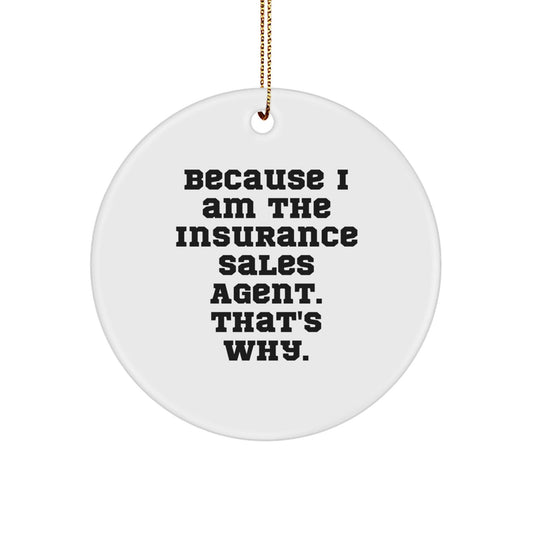 Funny Insurance Sales Agent Gifts from Men for Women - Because I Am The Insurance Sales Agent. That's Why. - Christmas Unique Circle Ornament - The Buy Boom