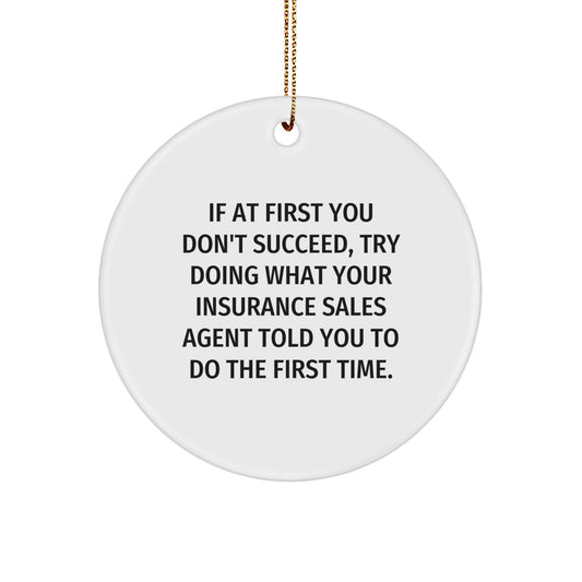 Funny Insurance Sales Agent Humor Gifts from Friends for Men, Cute Circle Ornament, If At First You Don't Succeed, Try Doing What Your Insurance Sales Agent Told You To Do The First Time. - The Buy Boom