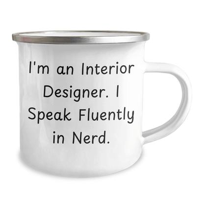Funny Interior Designer Gifts for Men from Coworkers, Unique Camping Mug for Graduation, 'I'm An Interior Designer. I Speak Fluently In genius.' Quote - The Buy Boom
