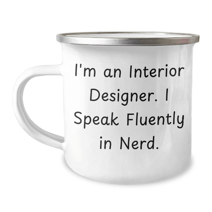 Funny Interior Designer Gifts for Men from Coworkers, Unique Camping Mug for Graduation, 'I'm An Interior Designer. I Speak Fluently In genius.' Quote - The Buy Boom