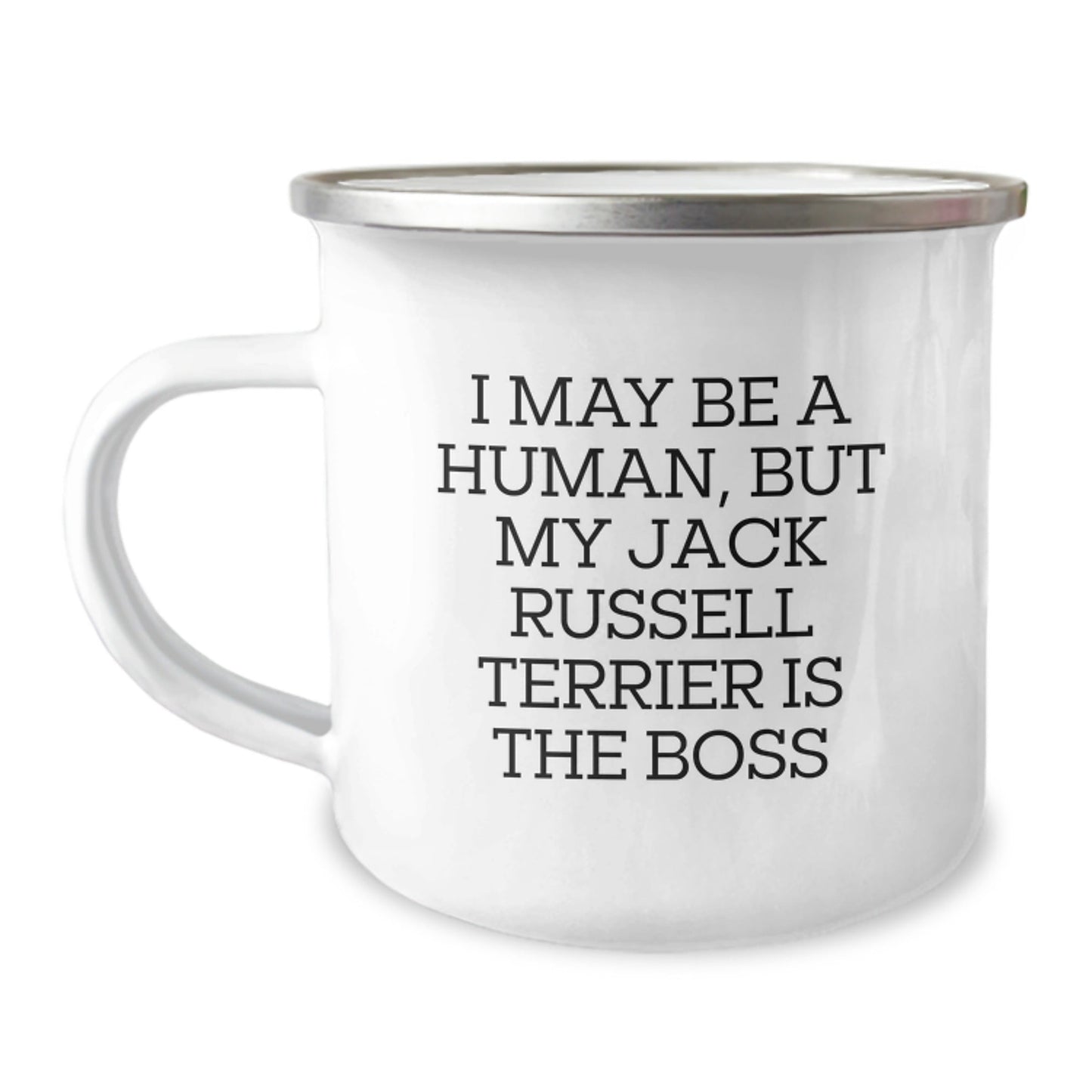 Funny Jack Russell Terrier Dog Gifts from Friends for Birthday Camping Mug - 'I May Be A Human, But My Jack Russell Terrier Is The Boss' - The Buy Boom
