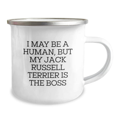 Funny Jack Russell Terrier Dog Gifts from Friends for Birthday Camping Mug - 'I May Be A Human, But My Jack Russell Terrier Is The Boss' - The Buy Boom