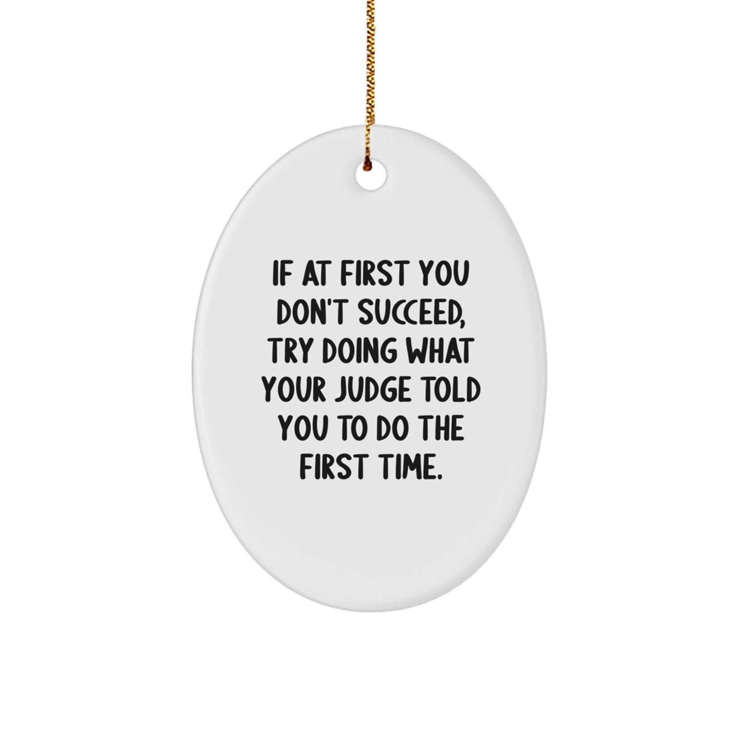 Funny Judge Gift - If At First You Don't Succeed, Try Doing What Your Judge Told You To Do The First Time. Oval Ornament for Christmas Unique Gifts from Friends - The Buy Boom