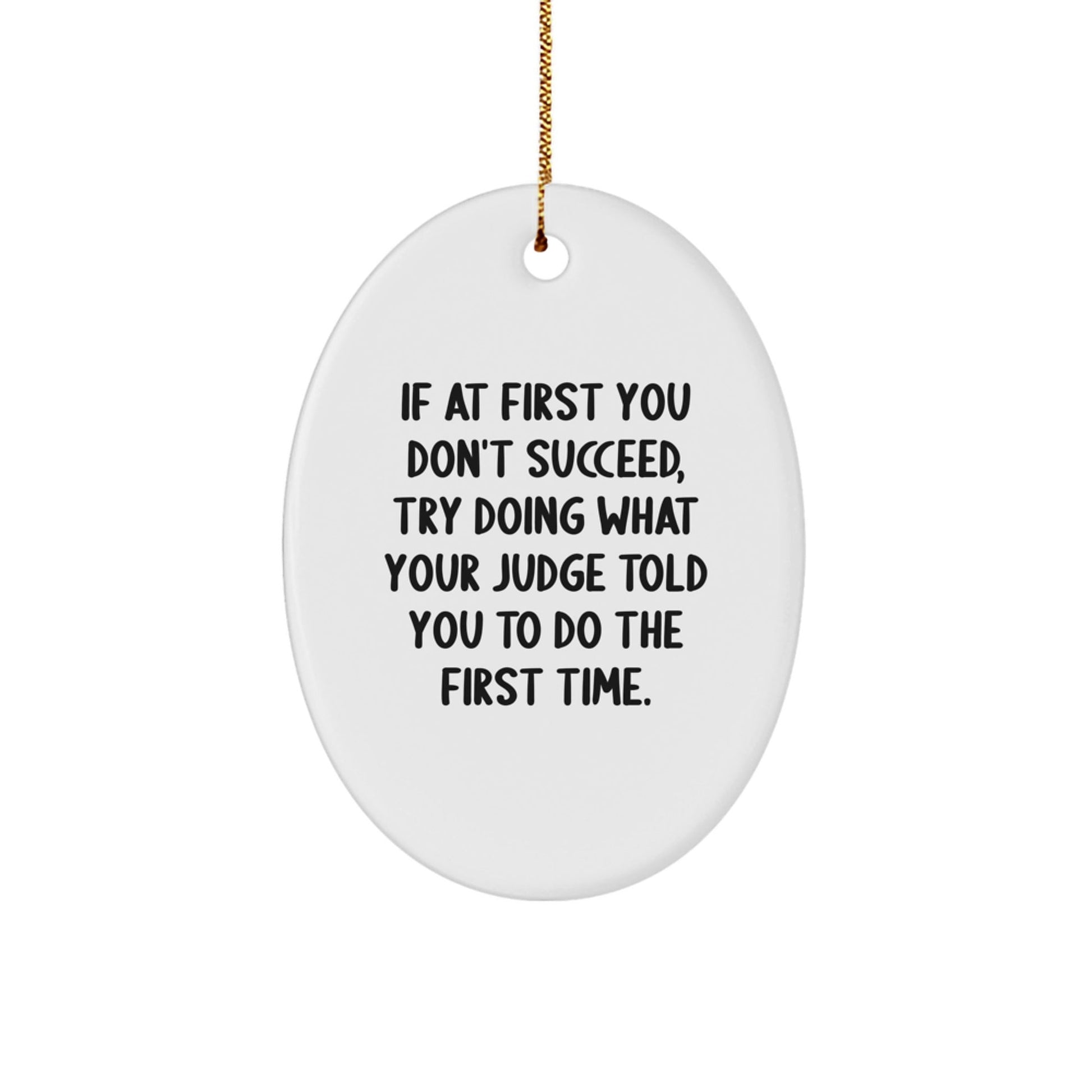 Funny Judge Gift - If At First You Don't Succeed, Try Doing What Your Judge Told You To Do The First Time. Oval Ornament for Christmas Unique Gifts from Friends - The Buy Boom