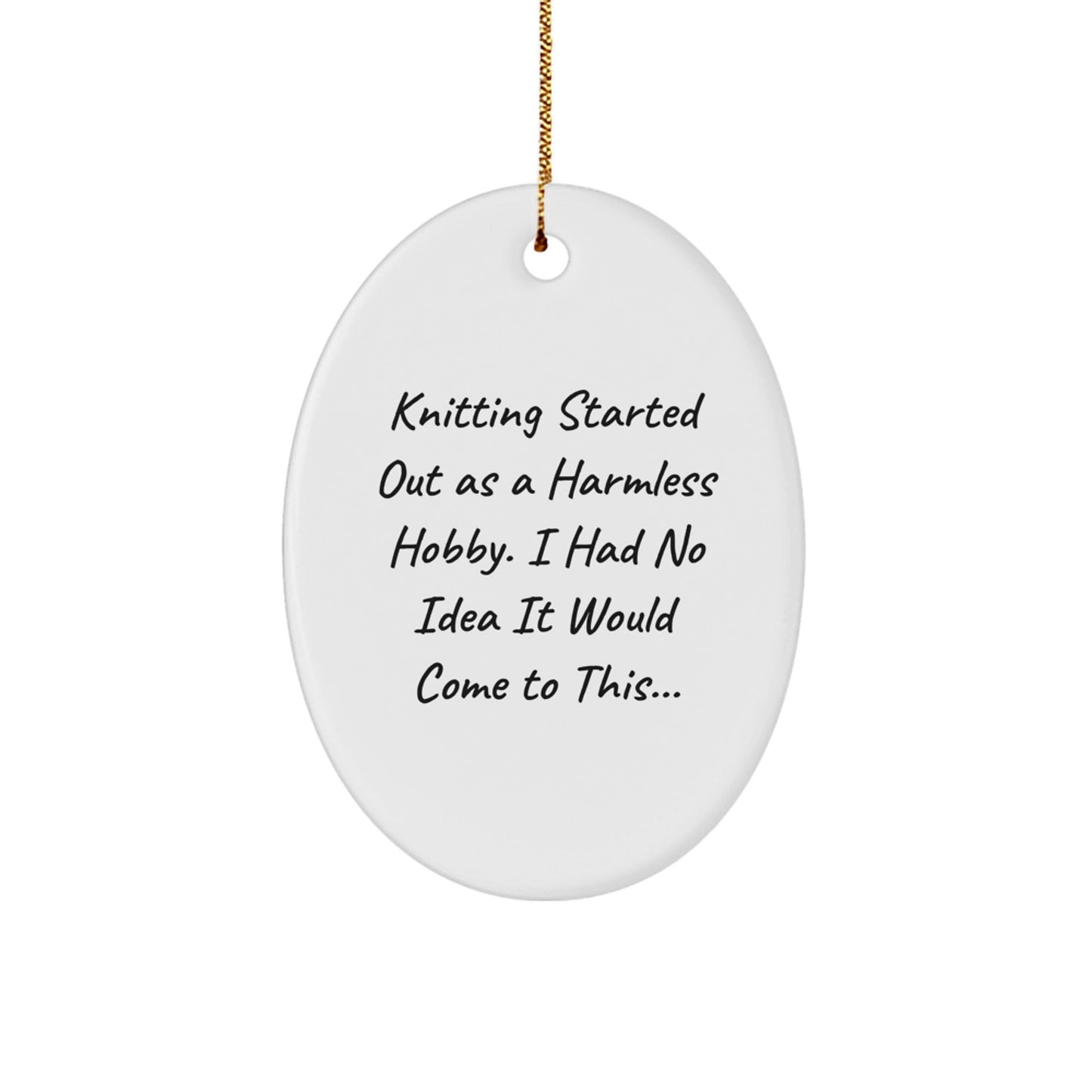 Funny Knitting Gifts for Friends Family - Oval Ornament Knitting Lover Quotes - Oval Shaped White Christmas Unique Gifts from Men Women - The Buy Boom