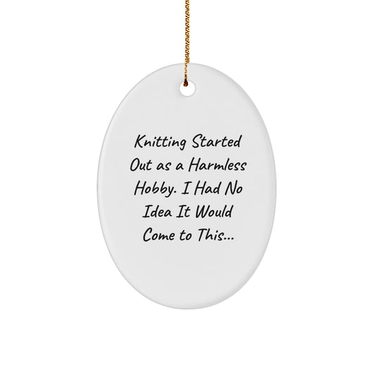 Funny Knitting Gifts for Friends Family - Oval Ornament Knitting Lover Quotes - Oval Shaped White Christmas Unique Gifts from Men Women - The Buy Boom