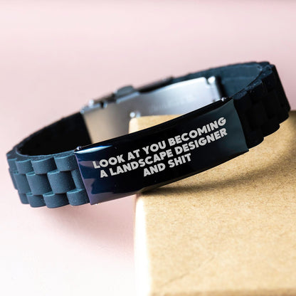Funny Landscape Designer Gifts for Him - Glide lock Clasp Bracelet with Black Silicone and Silver, Black Stainless Steel - Unique Christmas Memorable Presents from Family and Friends - The Buy Boom