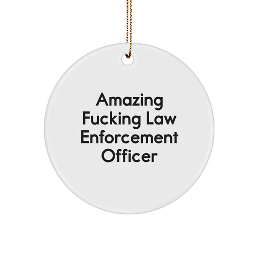 Funny Law Enforcement Officer Gifts from Family, Circle Ornament with Inspirational Quote - Amazing F - king Law Enforcement Officer, Law Enforcement Officer Christmas Unique Gifts for Men - The Buy Boom