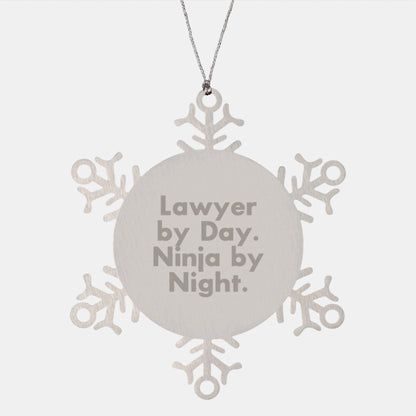 Funny Lawyer Gifts from Men - Snowflake Ornament for Christmas, 'Lawyer By Day. Ninja By Night.' Quote, Shatterproof Stainless Steel - The Buy Boom
