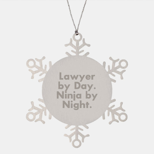 Funny Lawyer Gifts from Men - Snowflake Ornament for Christmas, 'Lawyer By Day. Ninja By Night.' Quote, Shatterproof Stainless Steel - The Buy Boom