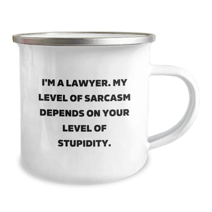 Funny Lawyer Gifts, Unique Christmas Unique Gifts from Friends for Lawyer Men, Funny Camping Mug with 'I'm A Lawyer. My Level Of Sarcasm Depends On Your Level Of Stupidity.' Quote - The Buy Boom