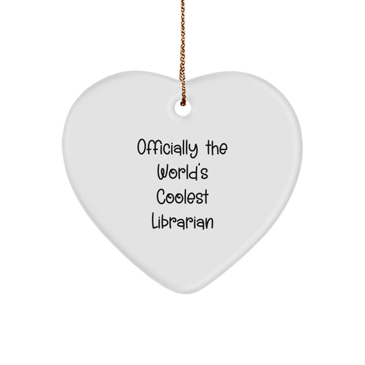 Funny Librarian Heart Ornament Gifts for Her, Officially The World's Coolest Librarian Christmas Unique Gifts from Friends, Family, or Coworkers - The Buy Boom