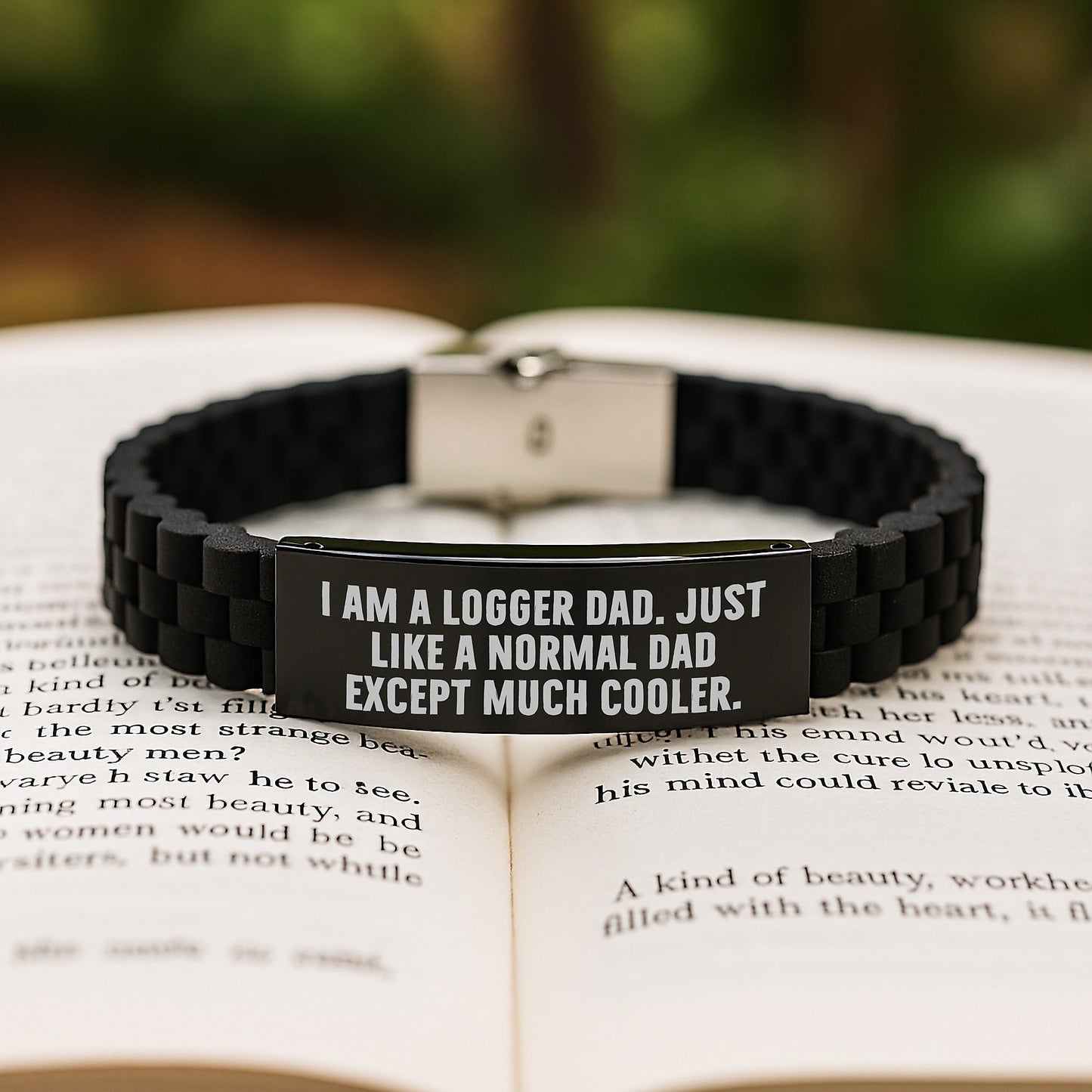 Funny Logger Gifts for Men - I Am A Logger Dad Glide lock Clasp Bracelet, Adjustable Black Stainless Steel, Silicone, Rust - Resistant, Gift from Dad to Logger, Unique Graduation Gift - The Buy Boom