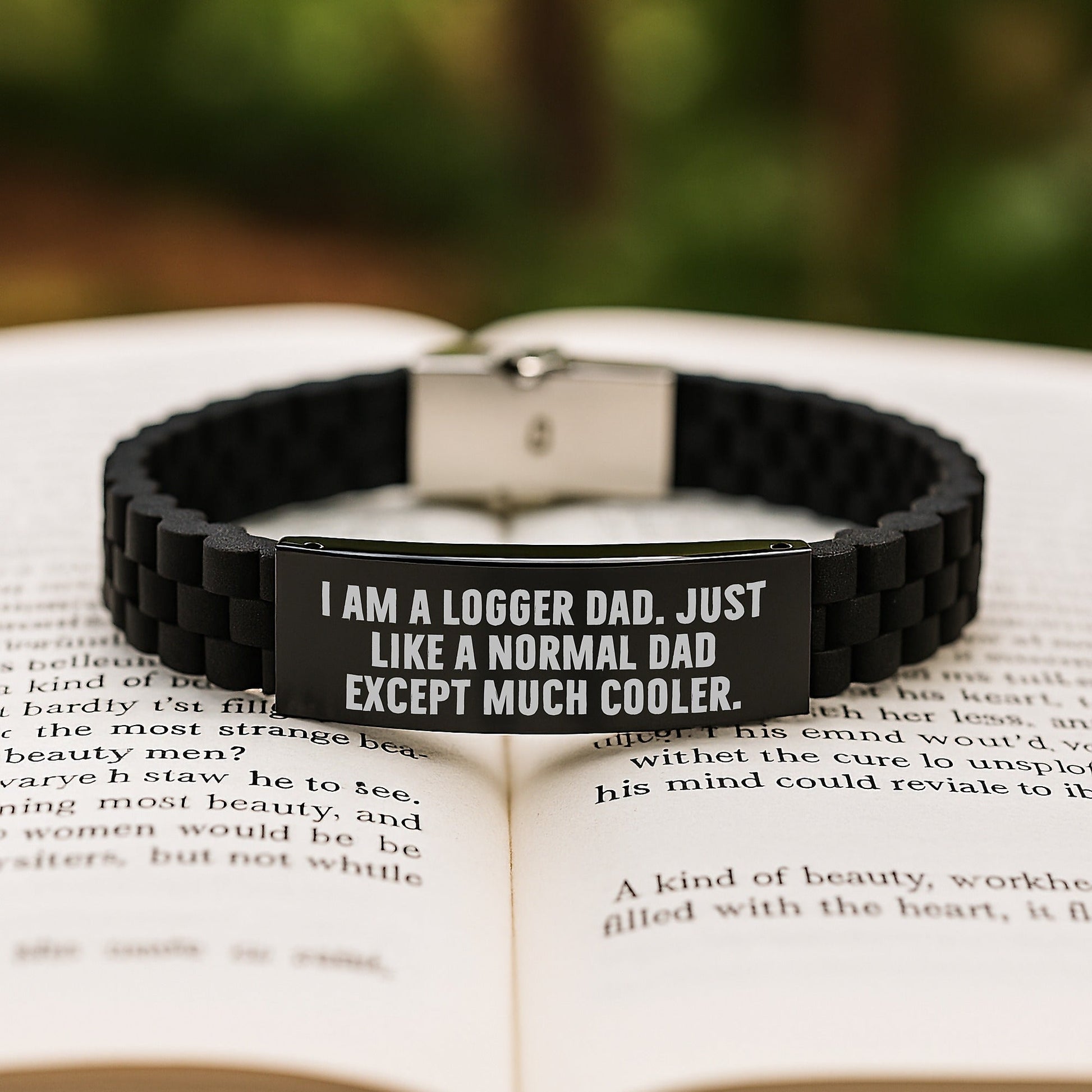 Funny Logger Gifts for Men - I Am A Logger Dad Glide lock Clasp Bracelet, Adjustable Black Stainless Steel, Silicone, Rust - Resistant, Gift from Dad to Logger, Unique Graduation Gift - The Buy Boom