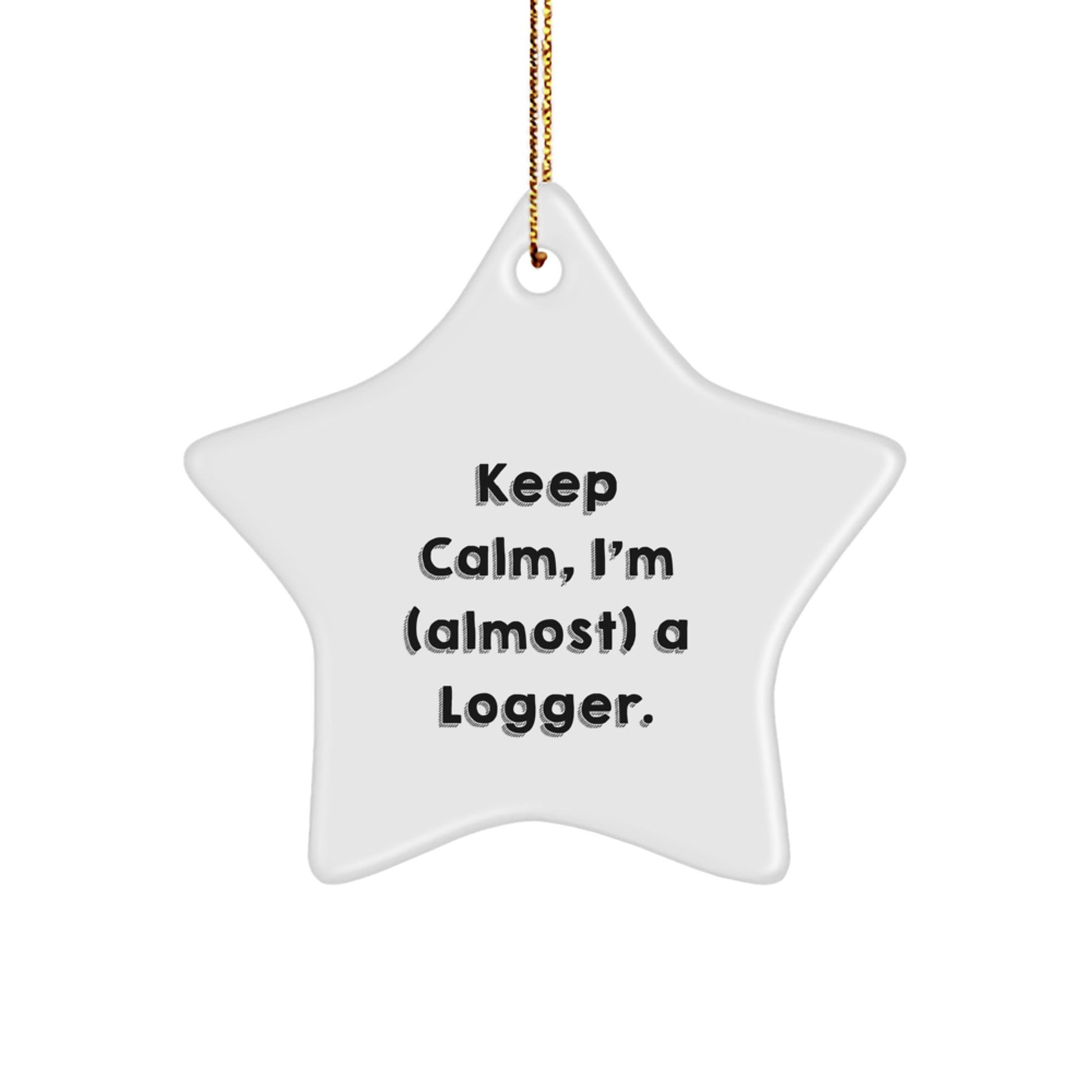 Funny Logger Gifts from Friends, Star Ornament Keep Calm I'm (almost) A Logger for Men, Unique Christmas Decorations - The Buy Boom