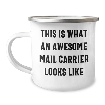 Funny Mail Carrier Gifts from Friends - 'This Is What An Awesome Mail Carrier Looks Like' Inscribed Camping Mug for Father's Day - The Buy Boom