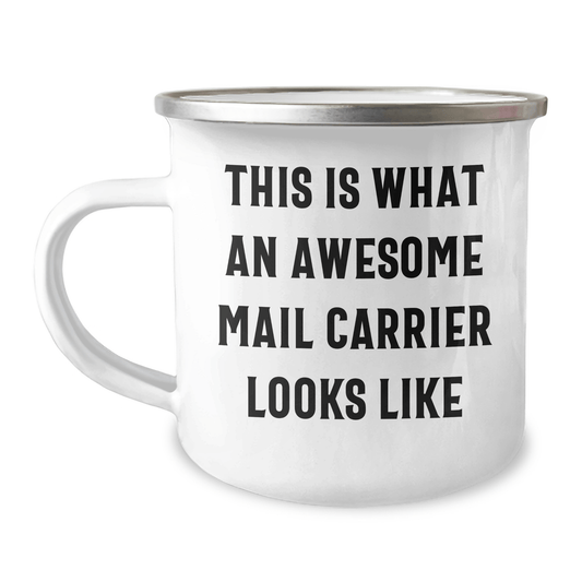 Funny Mail Carrier Gifts from Friends - 'This Is What An Awesome Mail Carrier Looks Like' Inscribed Camping Mug for Father's Day - The Buy Boom