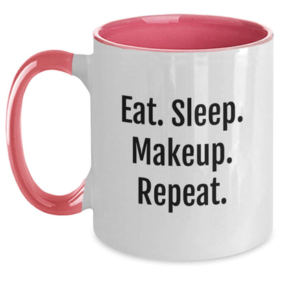 Funny Makeup Lover Gifts from Friends - Eat. Sleep. Makeup. Repeat. Two Tone Coffee Mug for Makeup Enthusiasts and Graduation Unique Gifts - The Buy Boom