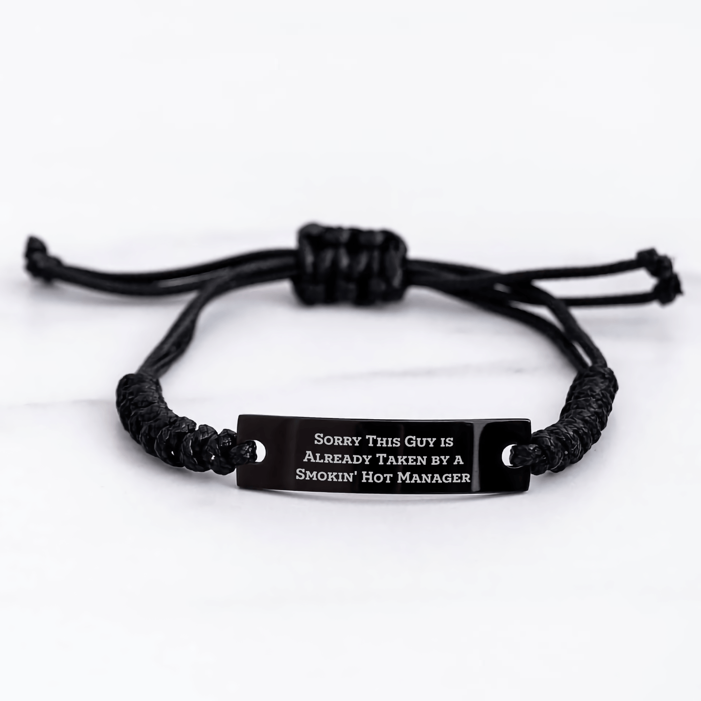 Funny Manager Gifts, Sorry This Guy Is Already Taken By A Smokin' Hot Manager Rope Bracelet, Adjustable Black Stainless Steel Gift for Men, Father's Day Unique Gifts from Family - The Buy Boom