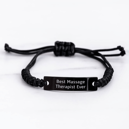 Funny Massage Therapist Gifts from Best Massage Therapist Ever, Dad's Unique Rope Wristband for Men on Father's Day, Gifts for Massage Therapist, Black Stainless Steel with Interlaced Rope - The Buy Boom