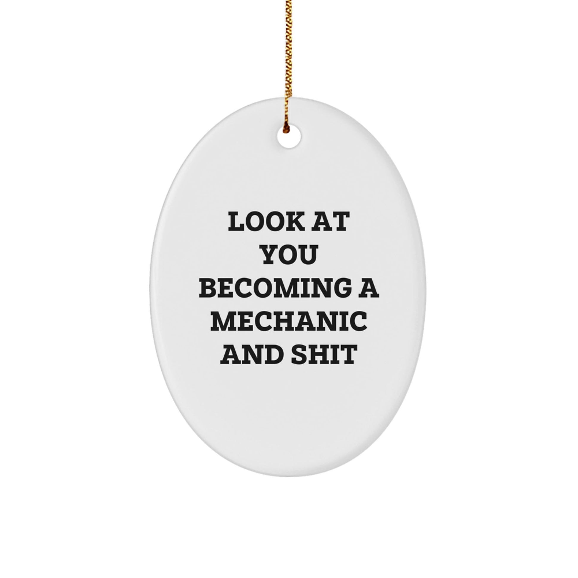Funny Mechanic Gifts for Him - Oval Ornament with 'Look At You Becoming A Mechanic And Shit' Quote - Christmas Unique Gifts from Friends - The Buy Boom