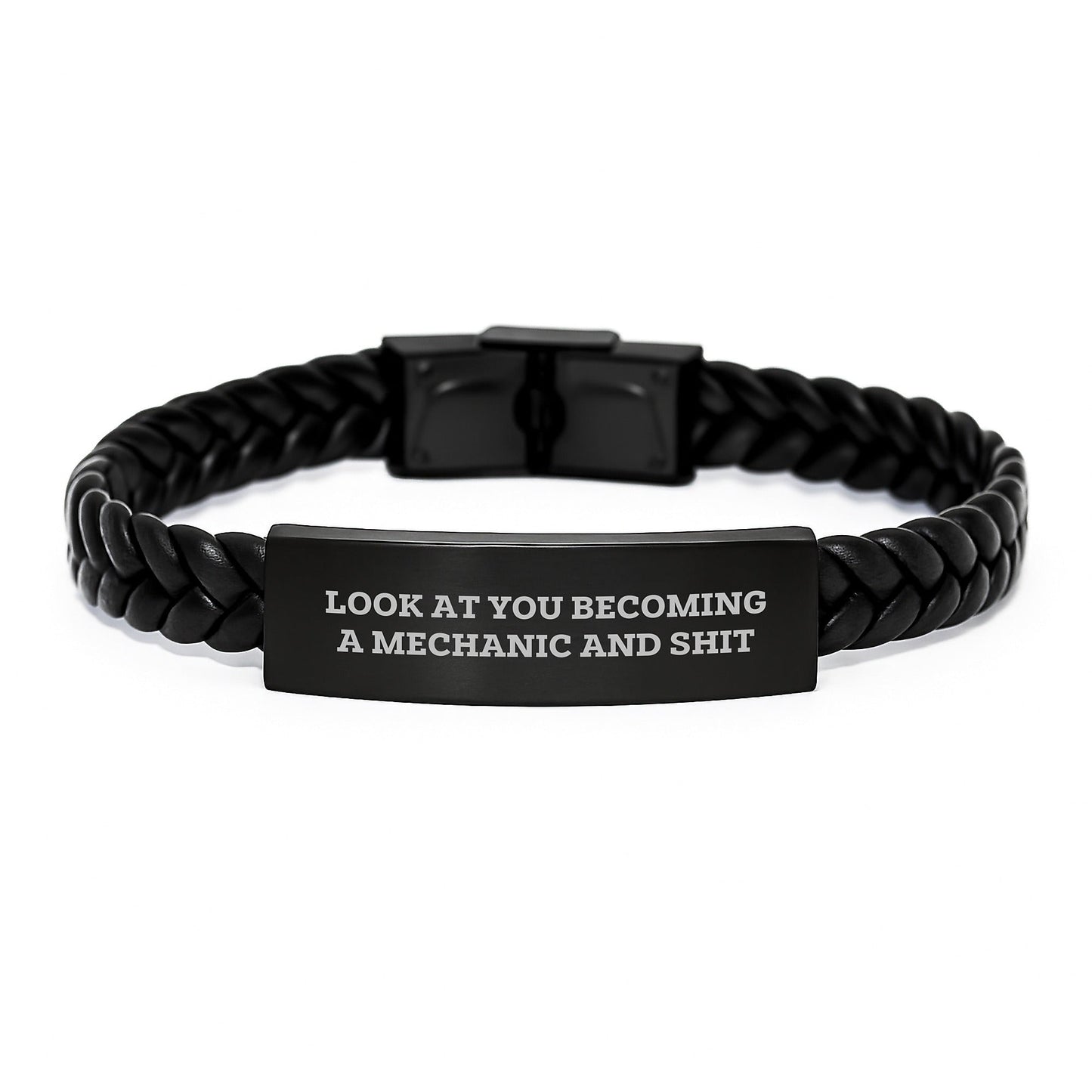 Funny Mechanic Interlaced Leather Bracelet Gifts for Men, Men's Christmas Unique Ideas from Friends, 'Look At You Becoming A Mechanic And Shit' Style, Stainless Steel and PU Leather - The Buy Boom