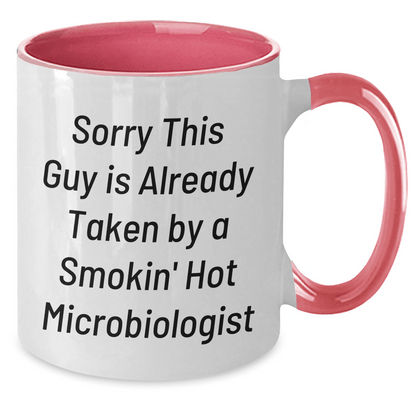 Funny Microbiologist Gifts from Friends to Microbiologist Father's Day Unique Two Tone Coffee Mugs Sorry This Guy Is Already Taken, Sorry He's Taken, Gift for Microbiologist - The Buy Boom