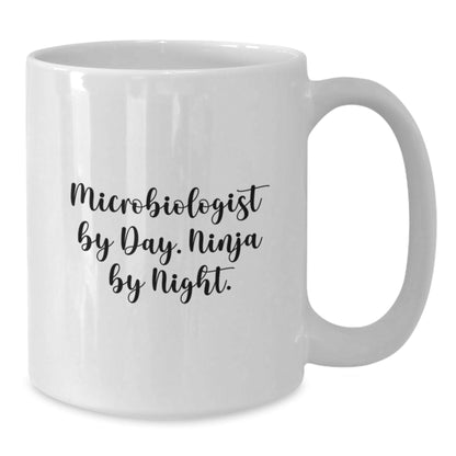 Funny Microbiologist Graduation Gifts from Friends, White Coffee Mug for Men or Women by Day, Ninja By Night Quote - The Buy Boom