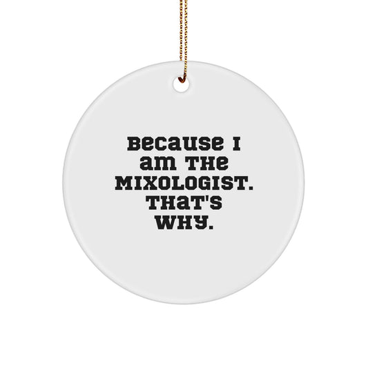 Funny Mixologist Christmas Circle Ornaments Gifts from Friends, Family, or Coworkers for the Master Mixologist at Home, Quote: 'Because I Am The Mixologist. That's Why.' - The Buy Boom